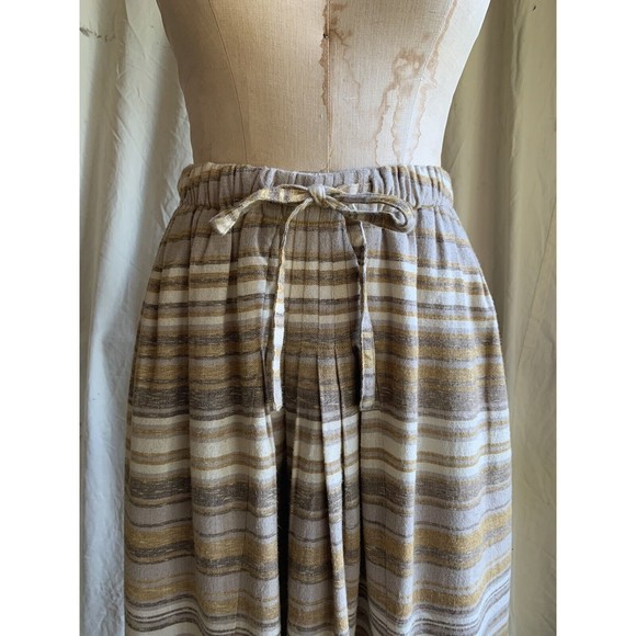 Vintage Issey Miyake Plantation Flannel Striped Skirt Size Medium Gold and Grey - Picture 2 of 6